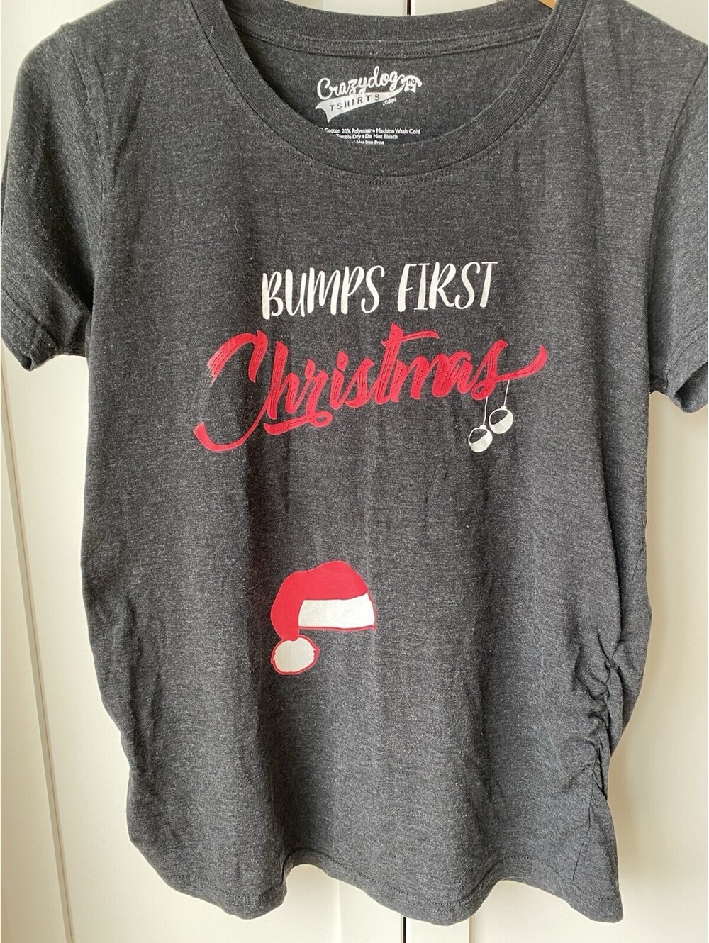 Crazy Dog Womens Gray Short Sleeve Bumps First Christmas Maternity T-Shirt L